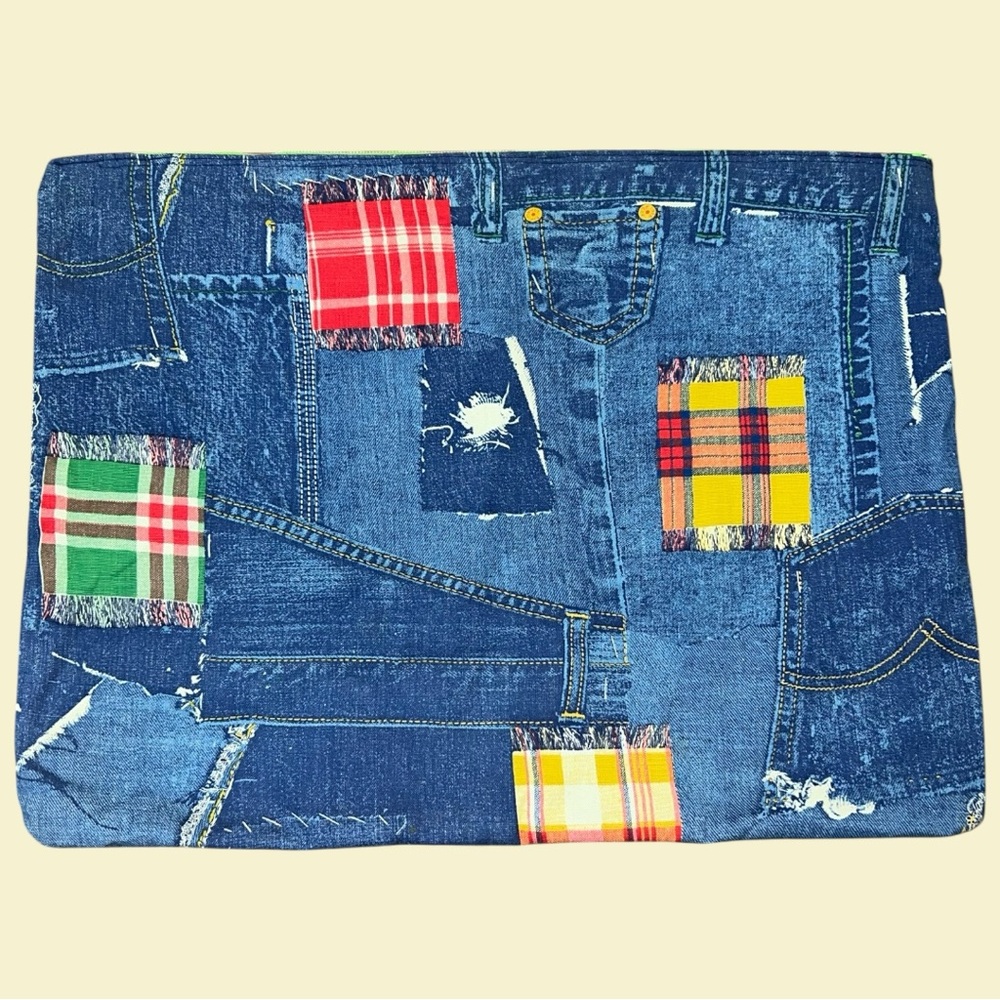 Vintage 70s Patchwork Denim Pillowcase, Laptop Sleeve, Book or Craft Pouch